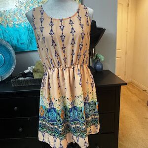 Pink Owl boho chic dress Sleveless Keyhole back L